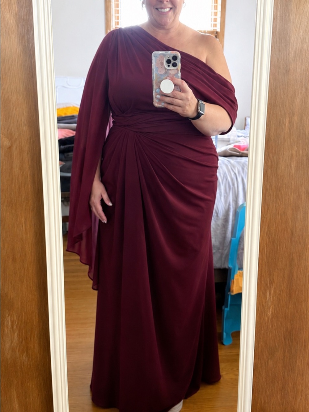 Ever Pretty One-Shoulder Burgundy Evening Gown